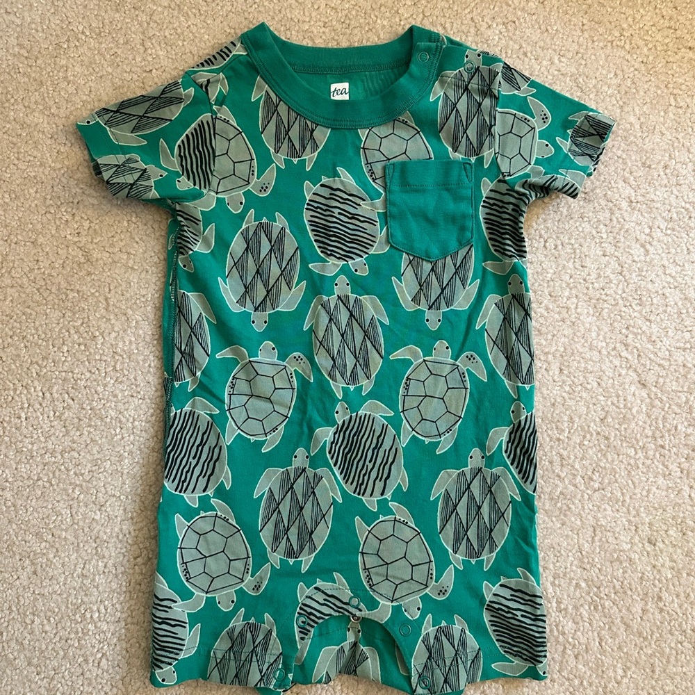 Tea Green Turtle Print Baby Romper